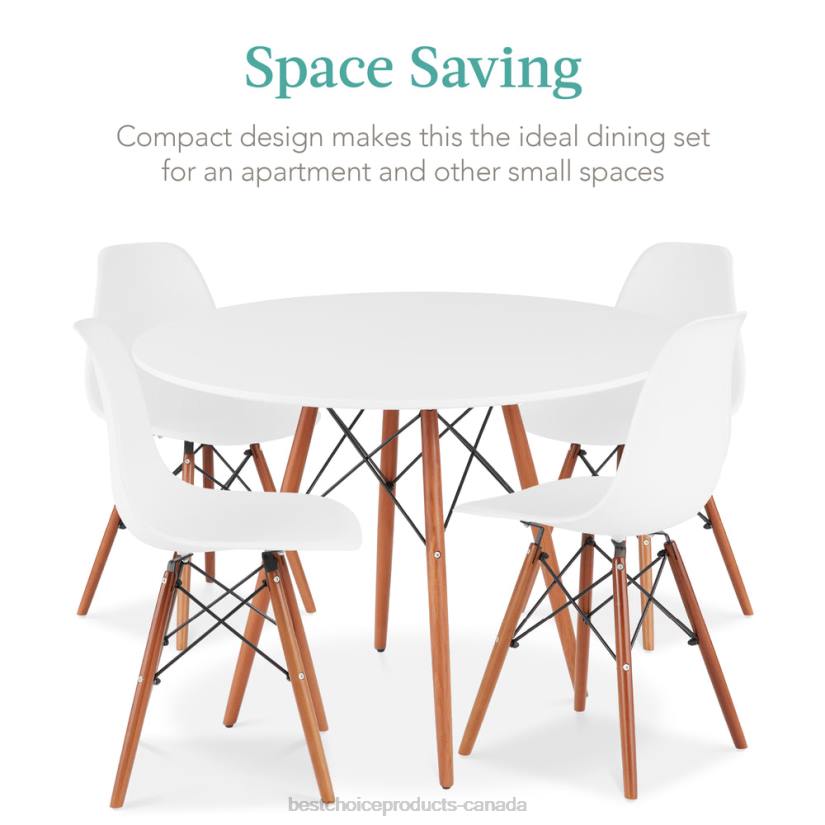 4LT21219 Brown/White Best Choice Products 5-Piece Mid-Century Modern Dining Set w/ 4 Chairs, Wooden Legs, Metal Frame