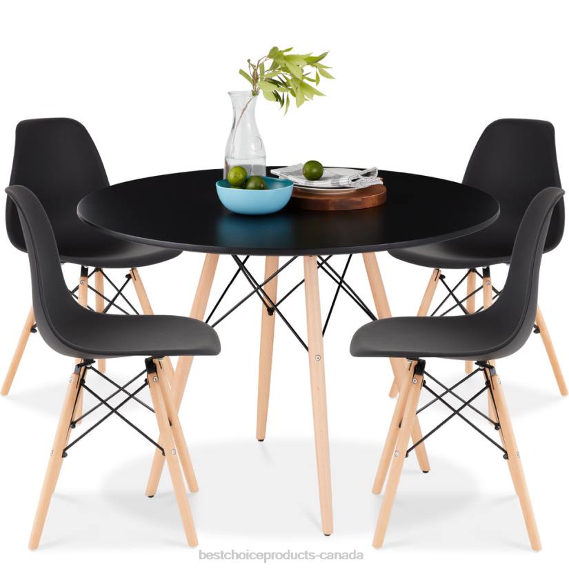 4LT21220 Brown/Black Best Choice Products 5-Piece Mid-Century Modern Dining Set w/ 4 Chairs, Wooden Legs, Metal Frame