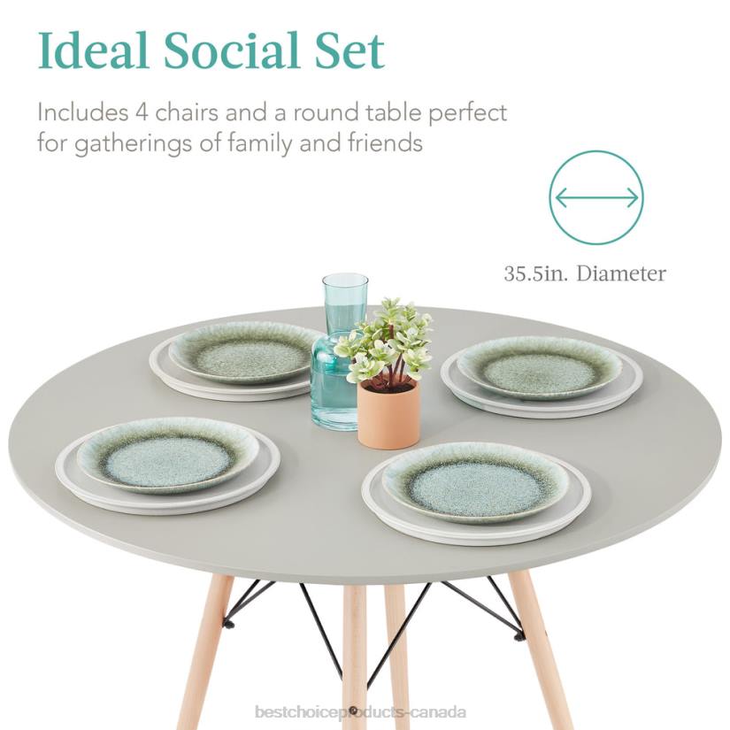 4LT21221 Brown/Gray Best Choice Products 5-Piece Mid-Century Modern Dining Set w/ 4 Chairs, Wooden Legs, Metal Frame