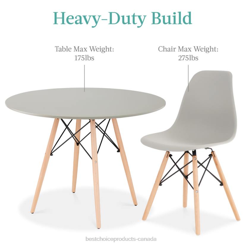 4LT21221 Brown/Gray Best Choice Products 5-Piece Mid-Century Modern Dining Set w/ 4 Chairs, Wooden Legs, Metal Frame