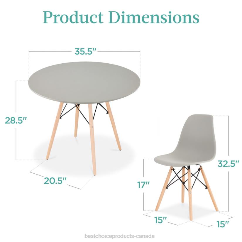 4LT21221 Brown/Gray Best Choice Products 5-Piece Mid-Century Modern Dining Set w/ 4 Chairs, Wooden Legs, Metal Frame