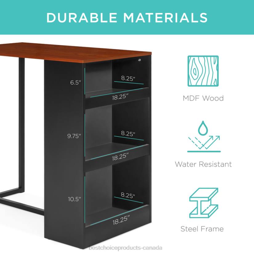 4LT21222 Espresso Best Choice Products 3-Piece Counter Height Kitchen Dining Table Set w/ Storage Shelves