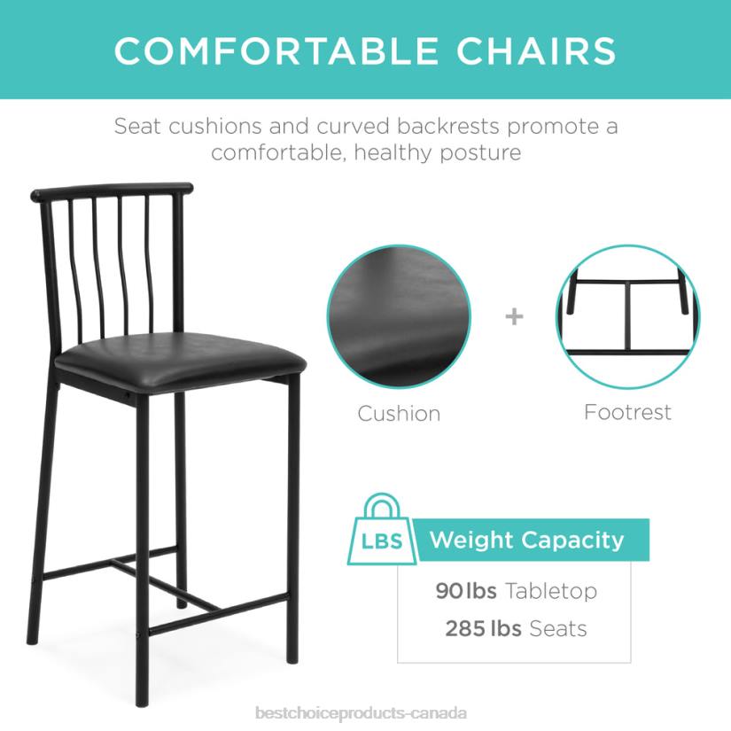 4LT21222 Espresso Best Choice Products 3-Piece Counter Height Kitchen Dining Table Set w/ Storage Shelves