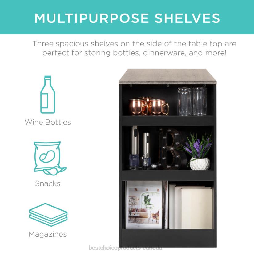 4LT21223 Gray Best Choice Products 3-Piece Counter Height Kitchen Dining Table Set w/ Storage Shelves