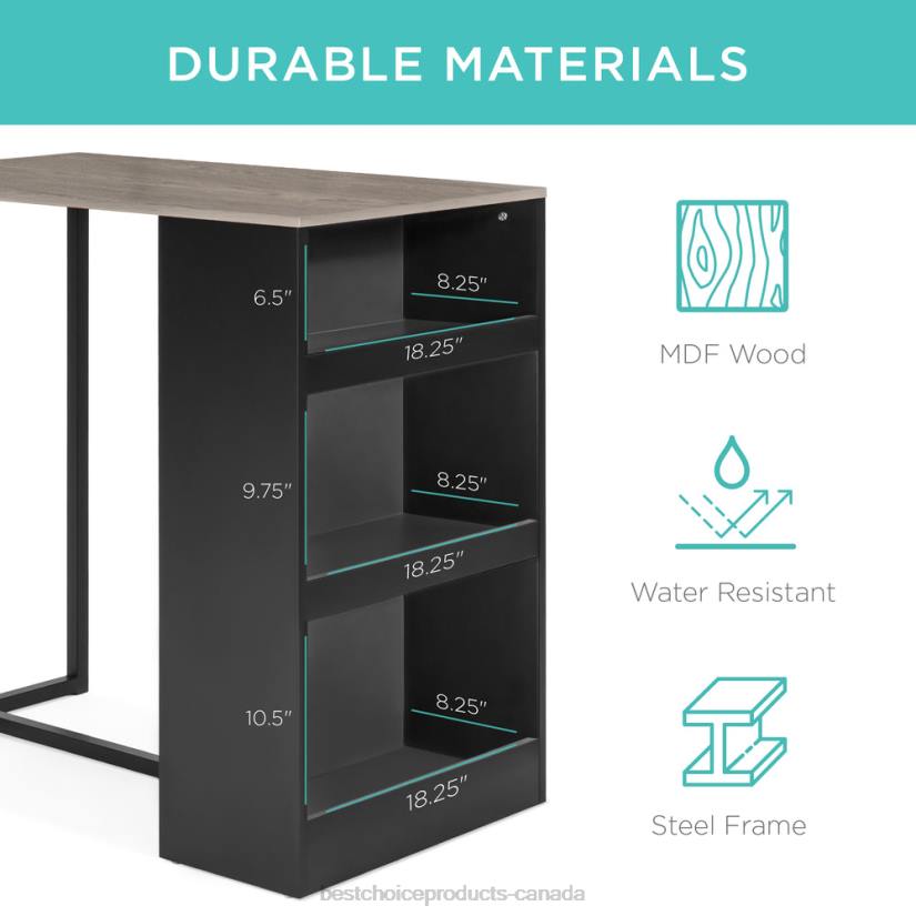 4LT21223 Gray Best Choice Products 3-Piece Counter Height Kitchen Dining Table Set w/ Storage Shelves