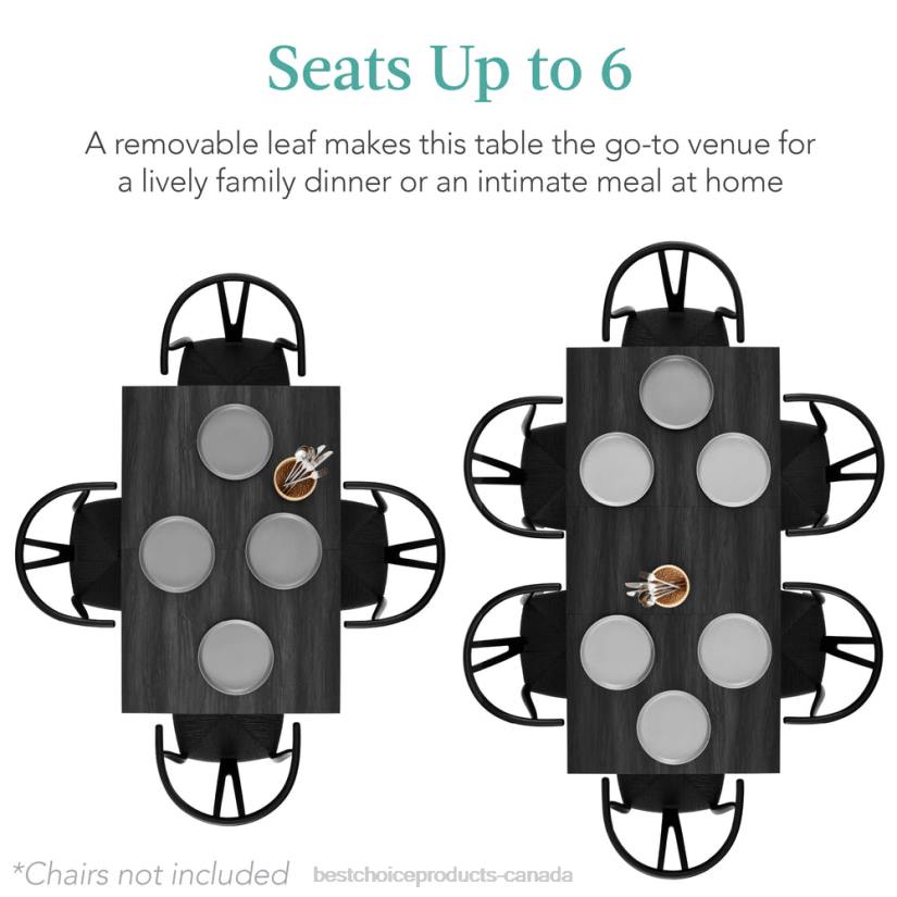 4LT21249 Black Best Choice Products Modern Extendable Dining Table w/ Leaf Extension, 2 Locks