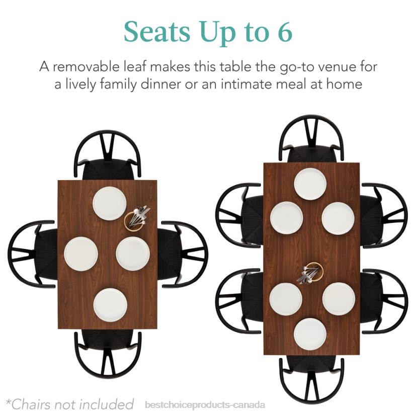 4LT21250 Brown Best Choice Products Modern Extendable Dining Table w/ Leaf Extension, 2 Locks