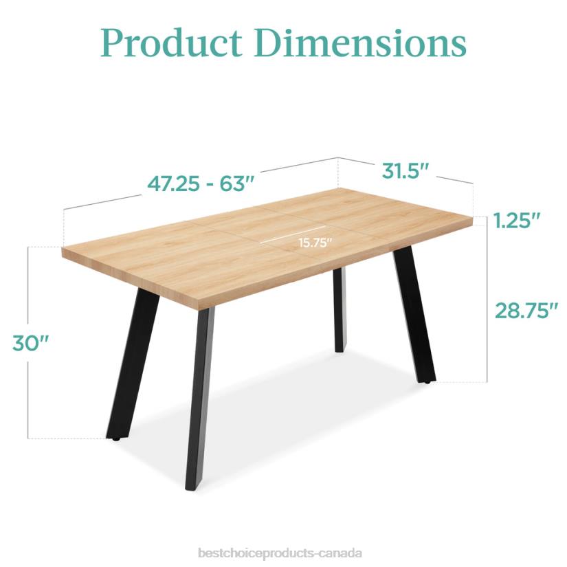 4LT21251 Natural Oak Best Choice Products Modern Extendable Dining Table w/ Leaf Extension, 2 Locks