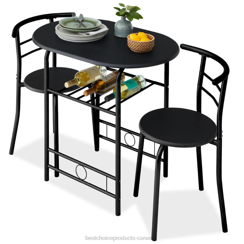 4LT21257 Black Best Choice Products 3-Piece Wooden Table & Chairs Dining Set w/ Lower Storage Shelf