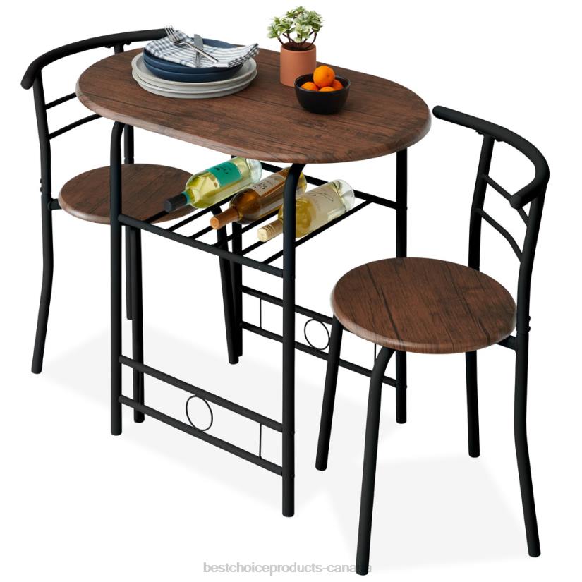 4LT21258 Black/Brown Best Choice Products 3-Piece Wooden Table & Chairs Dining Set w/ Lower Storage Shelf
