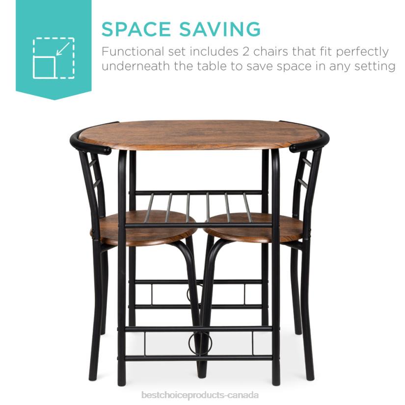 4LT21258 Black/Brown Best Choice Products 3-Piece Wooden Table & Chairs Dining Set w/ Lower Storage Shelf
