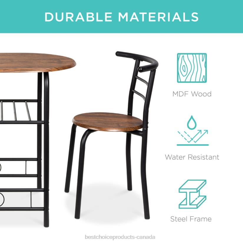 4LT21258 Black/Brown Best Choice Products 3-Piece Wooden Table & Chairs Dining Set w/ Lower Storage Shelf