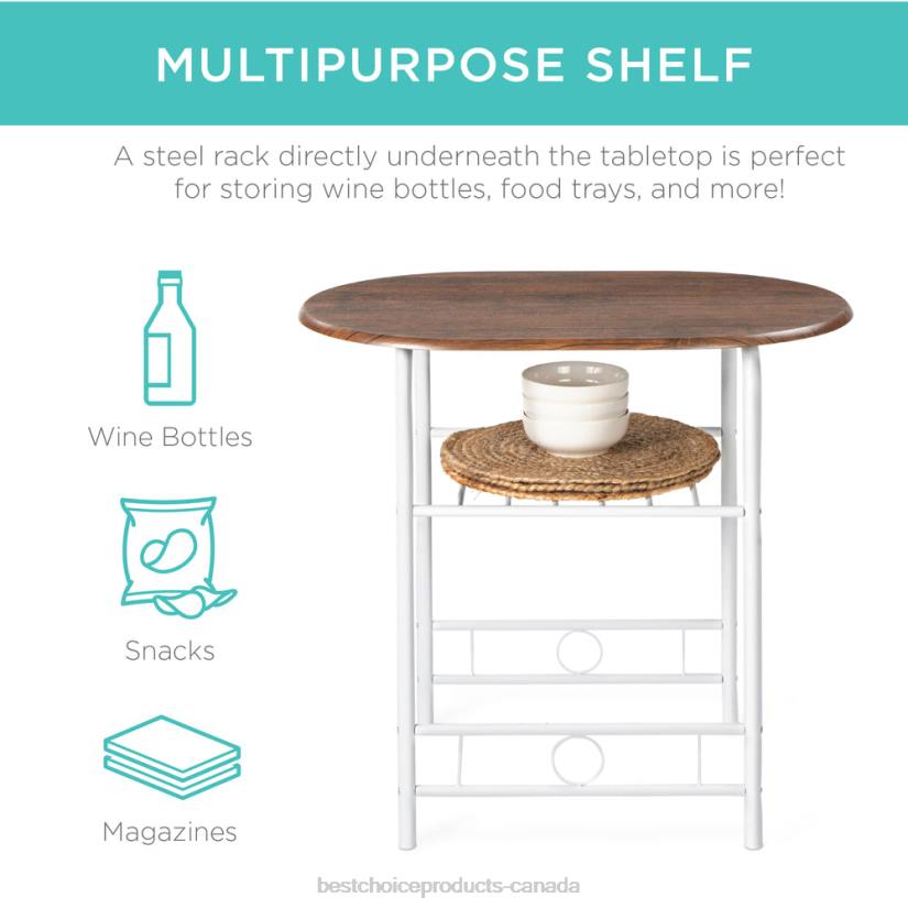 4LT21259 White/Brown Best Choice Products 3-Piece Wooden Table & Chairs Dining Set w/ Lower Storage Shelf