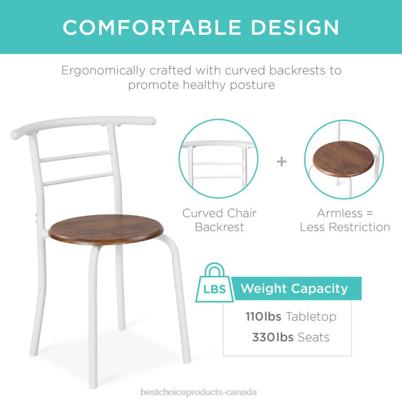 4LT21259 White/Brown Best Choice Products 3-Piece Wooden Table & Chairs Dining Set w/ Lower Storage Shelf