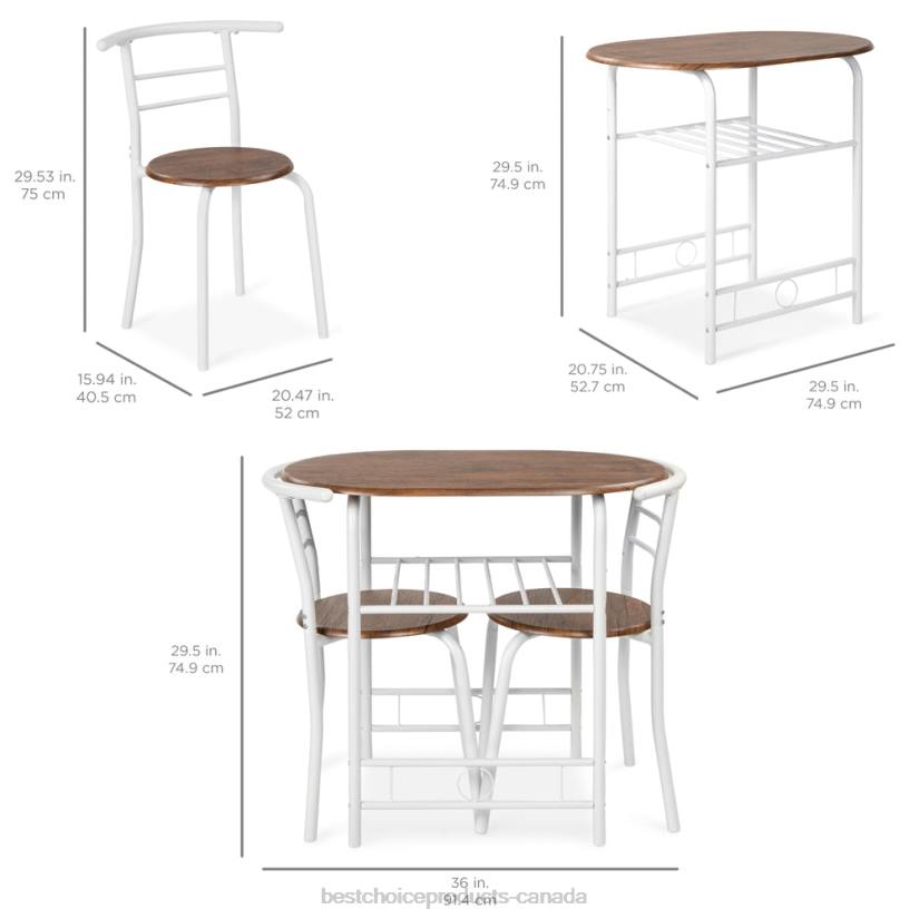 4LT21259 White/Brown Best Choice Products 3-Piece Wooden Table & Chairs Dining Set w/ Lower Storage Shelf