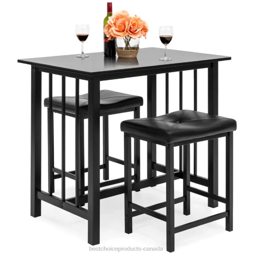 4LT21266 Black Best Choice Products 3-Piece Counter Height Dining Table Set w/ 2 Stools, Space-Saving Design