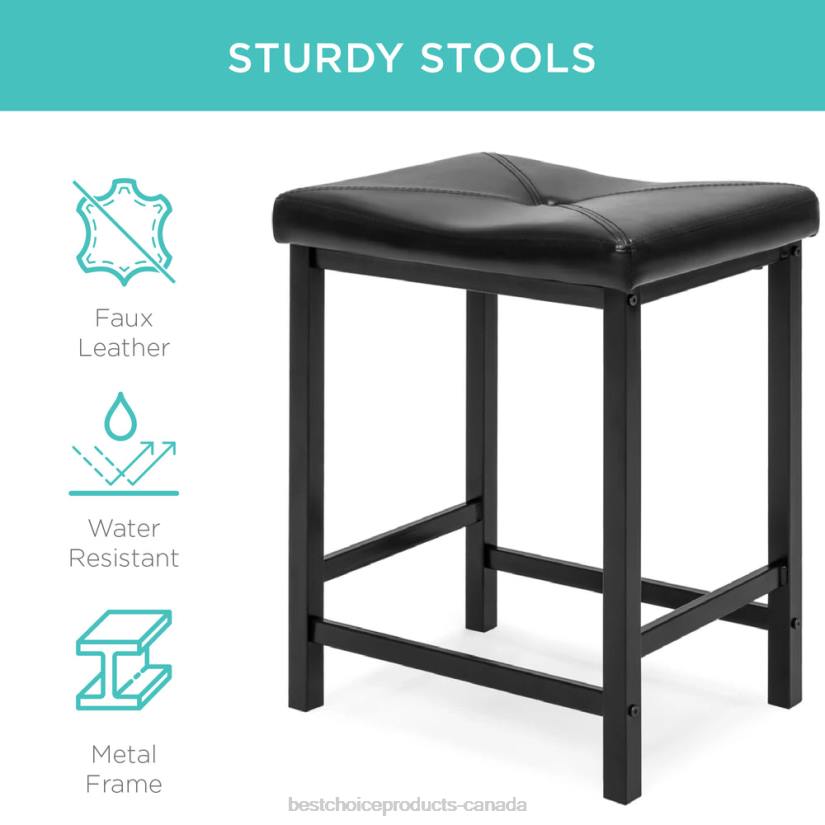 4LT21266 Black Best Choice Products 3-Piece Counter Height Dining Table Set w/ 2 Stools, Space-Saving Design