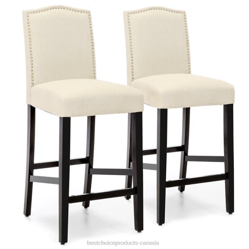 4LT21277 Brown Best Choice Products Set of 2 30in Faux Leather Counter Height Bar Stools w/ Studded Trim Back