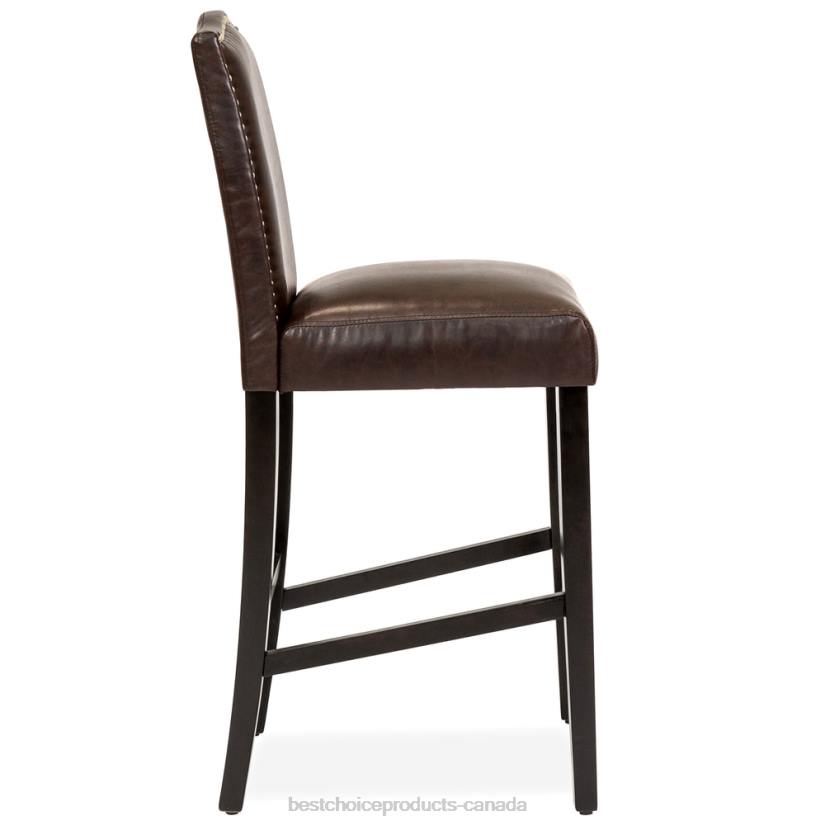 4LT21277 Brown Best Choice Products Set of 2 30in Faux Leather Counter Height Bar Stools w/ Studded Trim Back