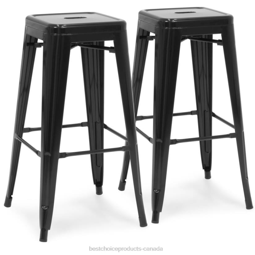 4LT21298 Matte Black Best Choice Products 30in Set of 2 Industrial Metal Bar Stools