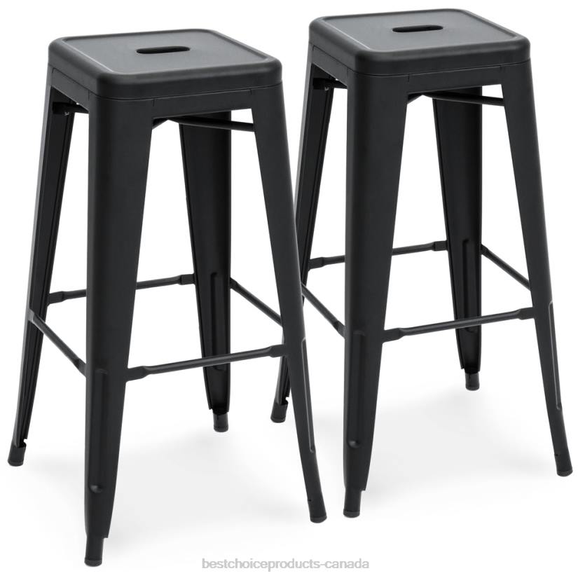 4LT21298 Matte Black Best Choice Products 30in Set of 2 Industrial Metal Bar Stools