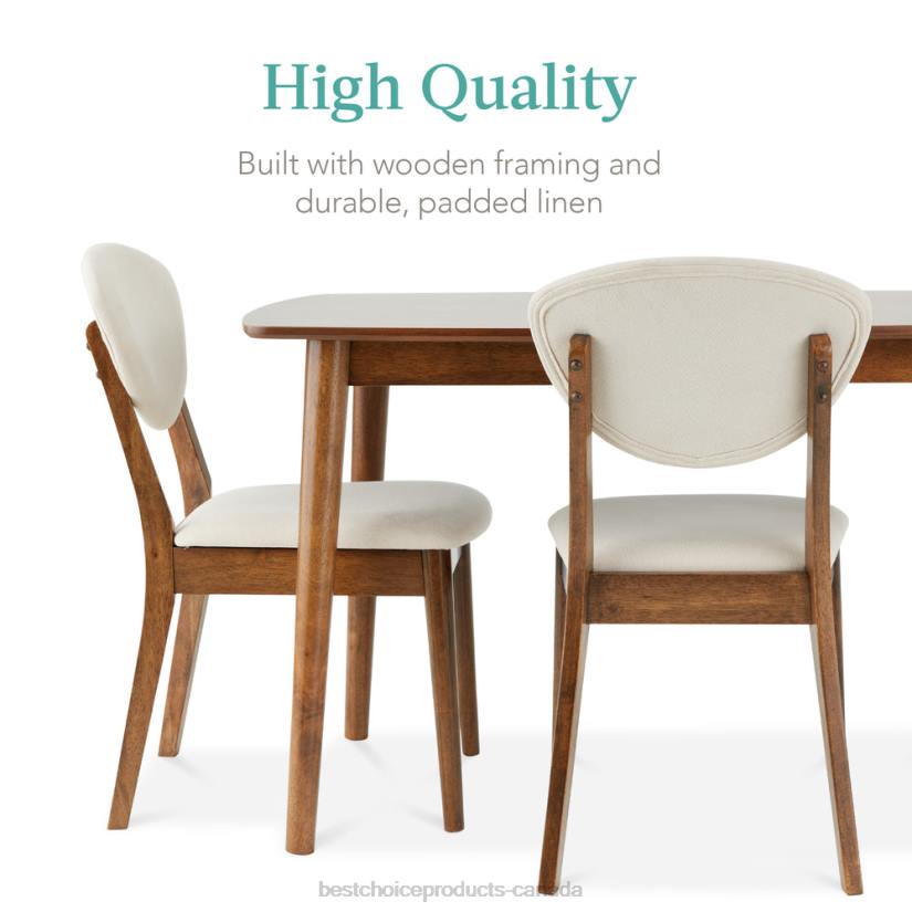 4LT2591 Brown/White Best Choice Products 5-Piece Wooden Mid-Century Modern Dining Set w/ 4 Chairs, Padded Seat & Back