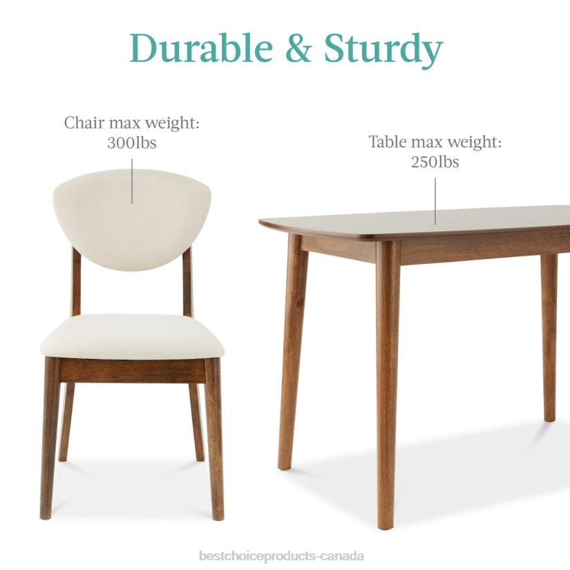 4LT2591 Brown/White Best Choice Products 5-Piece Wooden Mid-Century Modern Dining Set w/ 4 Chairs, Padded Seat & Back