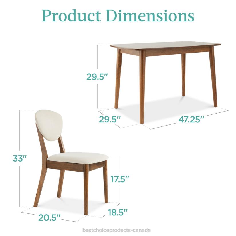 4LT2591 Brown/White Best Choice Products 5-Piece Wooden Mid-Century Modern Dining Set w/ 4 Chairs, Padded Seat & Back