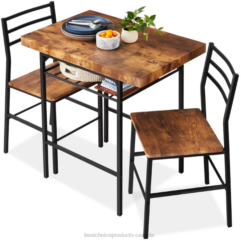 4LT2638 Brown Best Choice Products 3-Piece Modern Square Dining Set w/ Storage Rack
