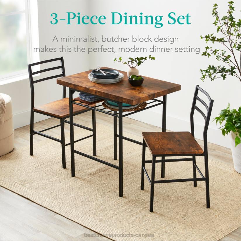 4LT2638 Brown Best Choice Products 3-Piece Modern Square Dining Set w/ Storage Rack