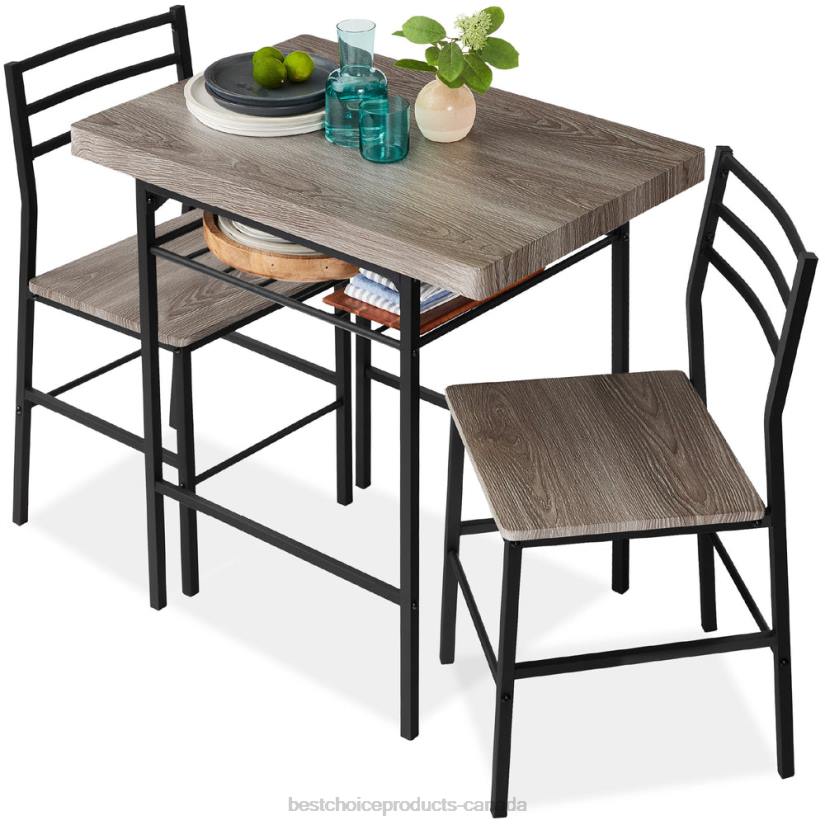 4LT2639 Gray Best Choice Products 3-Piece Modern Square Dining Set w/ Storage Rack