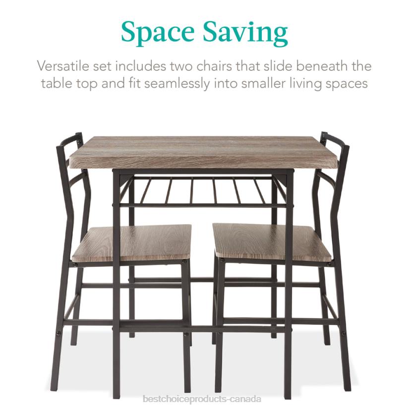 4LT2639 Gray Best Choice Products 3-Piece Modern Square Dining Set w/ Storage Rack
