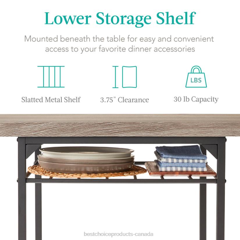 4LT2639 Gray Best Choice Products 3-Piece Modern Square Dining Set w/ Storage Rack