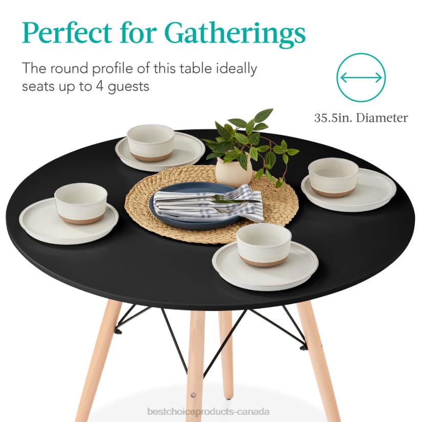 4LT2662 Black Best Choice Products Round Mid-Century Modern Dining Table w/ Beech Wood Legs- 35.5in