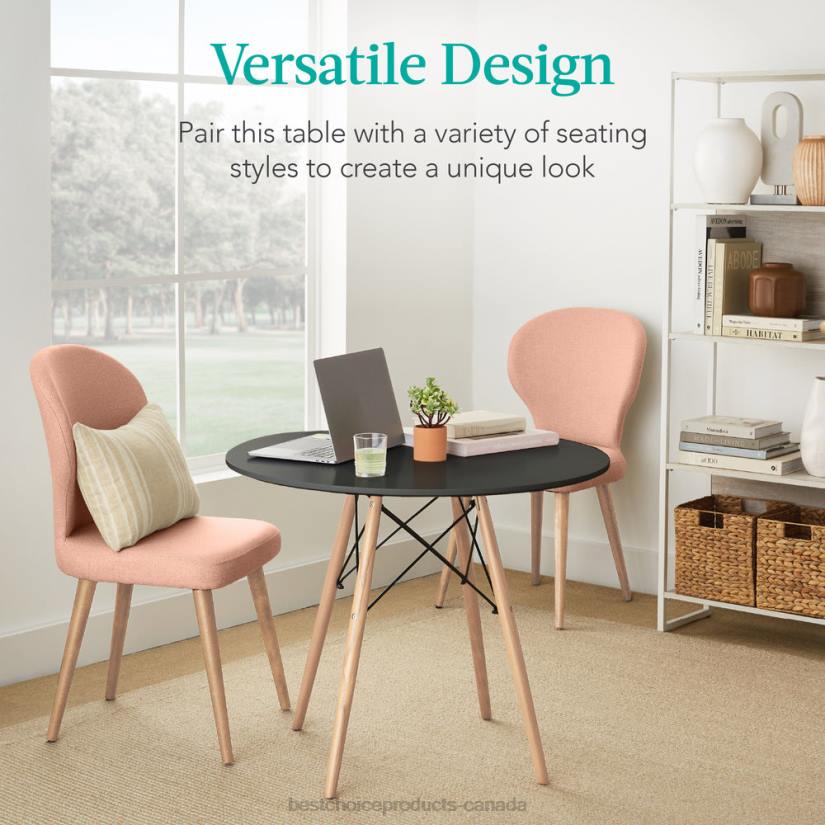 4LT2662 Black Best Choice Products Round Mid-Century Modern Dining Table w/ Beech Wood Legs- 35.5in