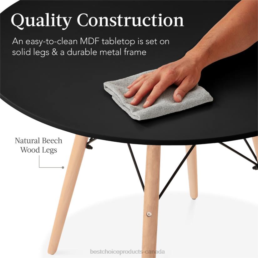 4LT2662 Black Best Choice Products Round Mid-Century Modern Dining Table w/ Beech Wood Legs- 35.5in