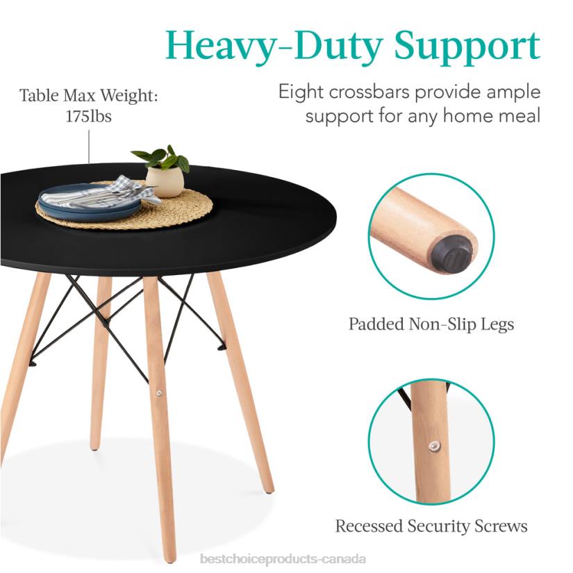 4LT2662 Black Best Choice Products Round Mid-Century Modern Dining Table w/ Beech Wood Legs- 35.5in