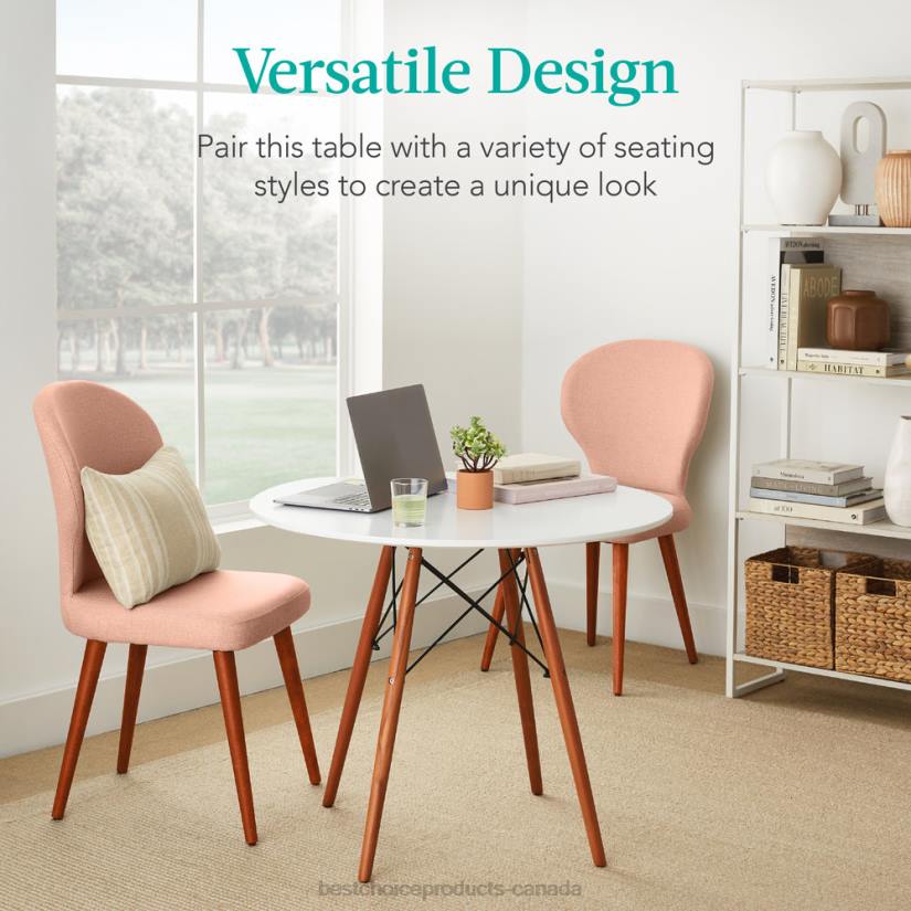 4LT2663 White Best Choice Products Round Mid-Century Modern Dining Table w/ Beech Wood Legs- 35.5in