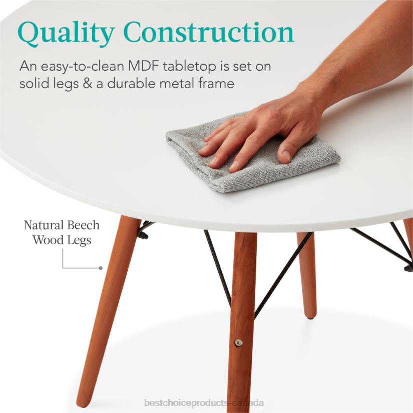 4LT2663 White Best Choice Products Round Mid-Century Modern Dining Table w/ Beech Wood Legs- 35.5in