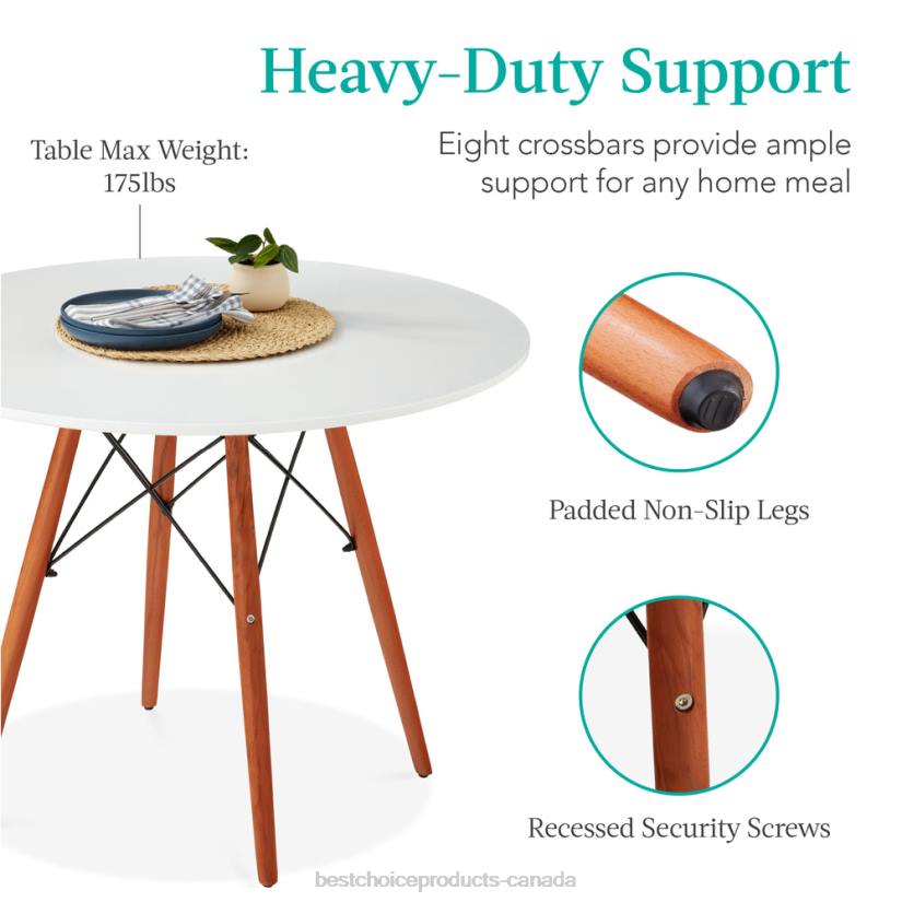 4LT2663 White Best Choice Products Round Mid-Century Modern Dining Table w/ Beech Wood Legs- 35.5in