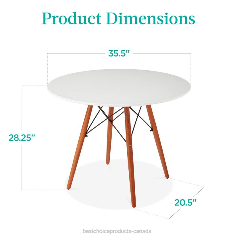 4LT2663 White Best Choice Products Round Mid-Century Modern Dining Table w/ Beech Wood Legs- 35.5in
