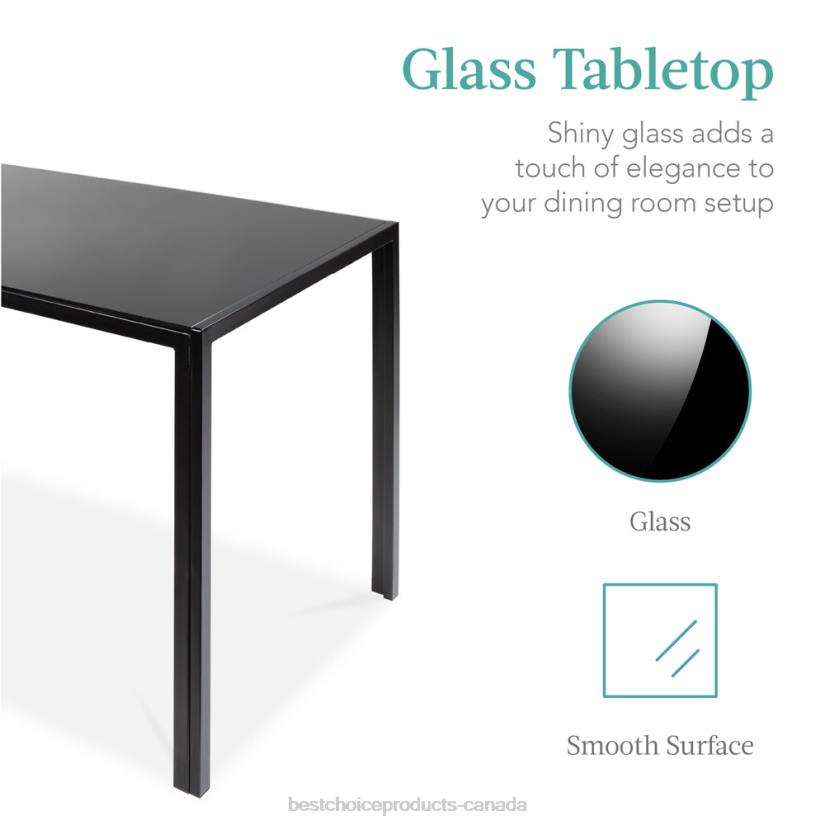 4LT2664 Black Best Choice Products 5-Piece Dining Table Set w/ Glass Top, Leather Chairs