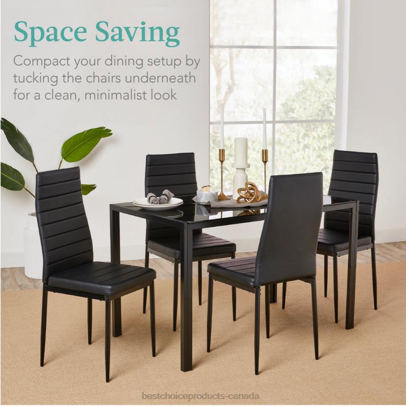 4LT2664 Black Best Choice Products 5-Piece Dining Table Set w/ Glass Top, Leather Chairs
