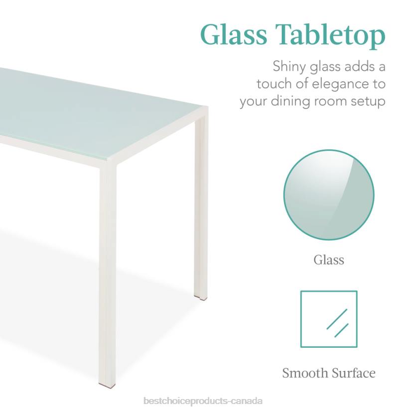 4LT2665 White Best Choice Products 5-Piece Dining Table Set w/ Glass Top, Leather Chairs