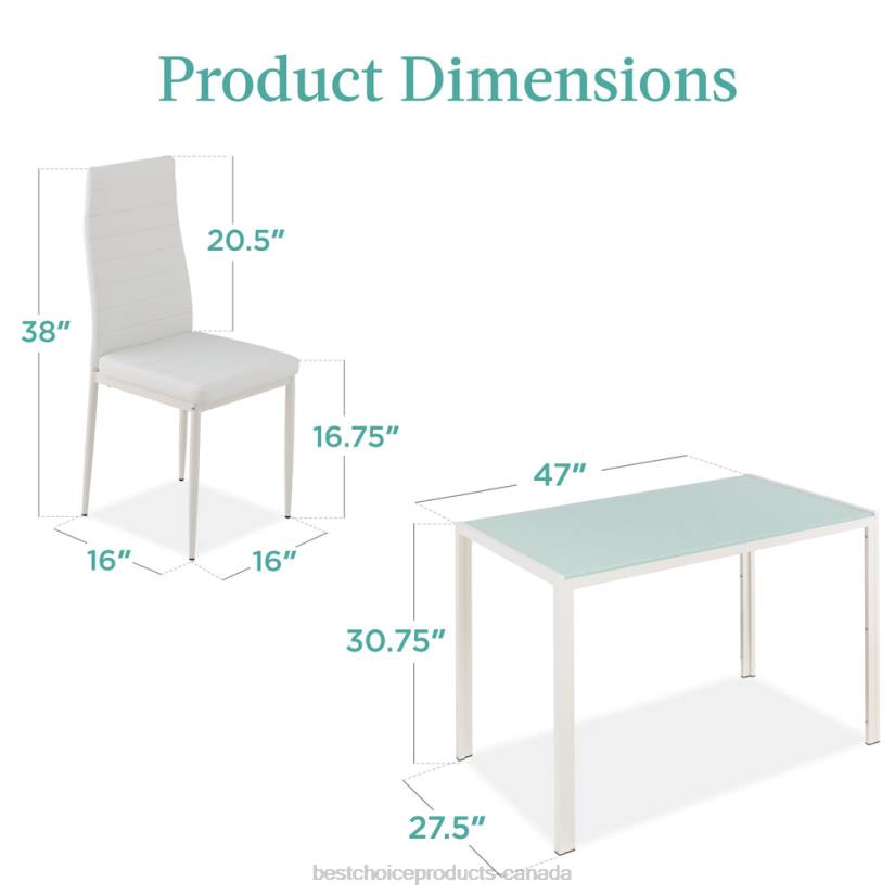 4LT2665 White Best Choice Products 5-Piece Dining Table Set w/ Glass Top, Leather Chairs