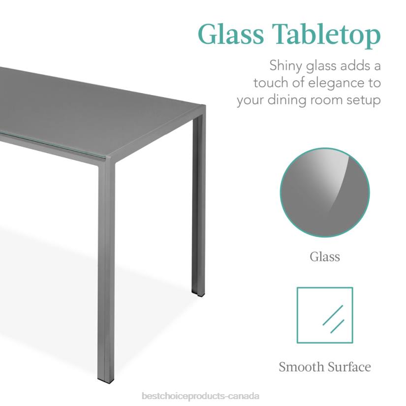 4LT2666 Gray Best Choice Products 5-Piece Dining Table Set w/ Glass Top, Leather Chairs