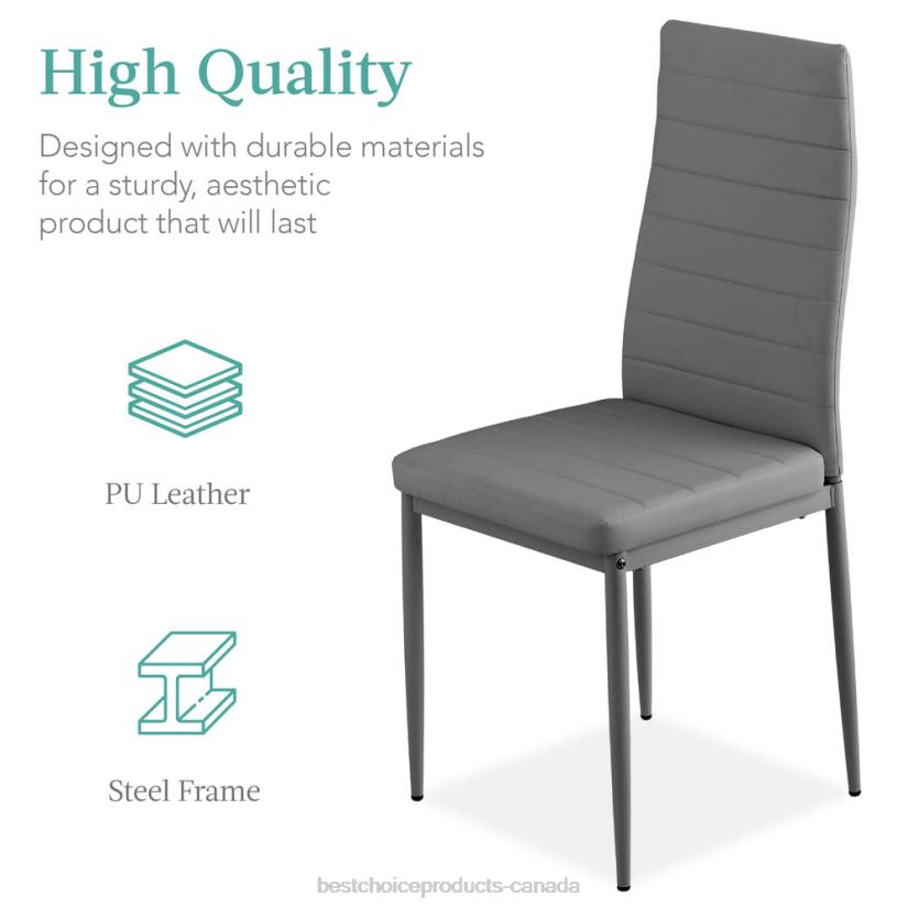 4LT2666 Gray Best Choice Products 5-Piece Dining Table Set w/ Glass Top, Leather Chairs