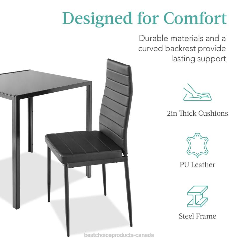 4LT2672 Black Best Choice Products 3-Piece Dining Table Set w/ Glass Top, Leather Chairs