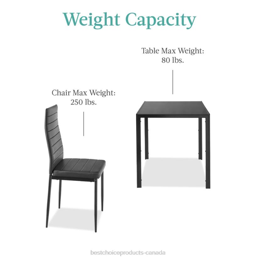 4LT2672 Black Best Choice Products 3-Piece Dining Table Set w/ Glass Top, Leather Chairs