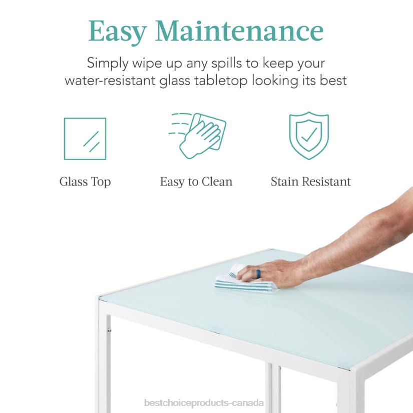 4LT2673 White Best Choice Products 3-Piece Dining Table Set w/ Glass Top, Leather Chairs